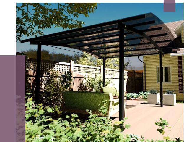 Навесы для террасы в Красноуфимске от 12950 руб. под ключ | ПРОЛЁТ-Крф